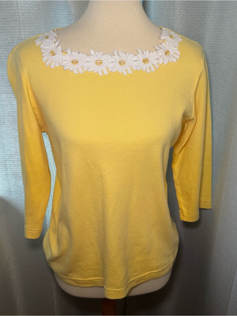 Y2K Yellow Cotton Floral-Trim Women's Top